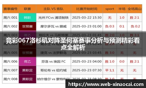 竞彩067洛杉矶对阵圣何塞赛事分析与预测精彩看点全解析
